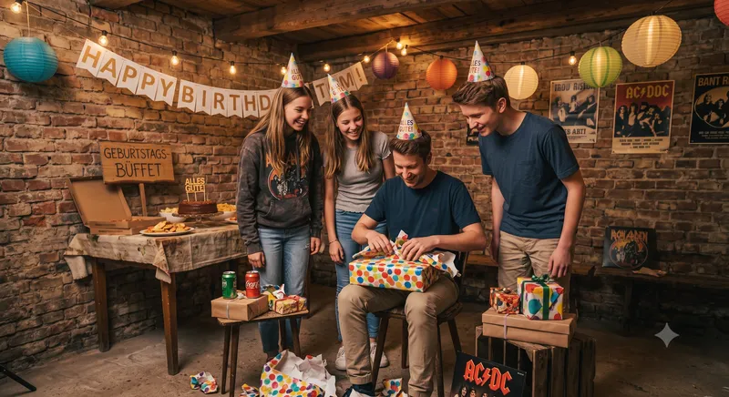 Unwrapping gifts at a birthday party
