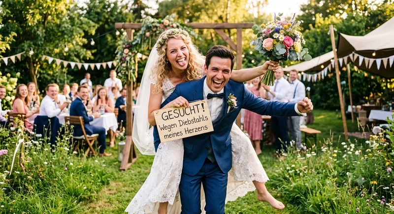 Couple having fun at the wedding reception