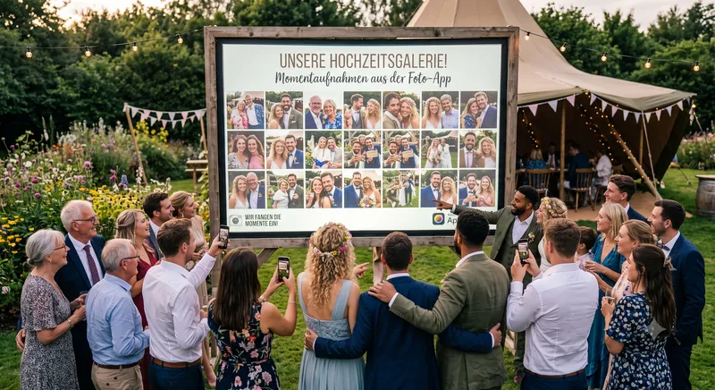 Photo gallery on a large screen at an event
